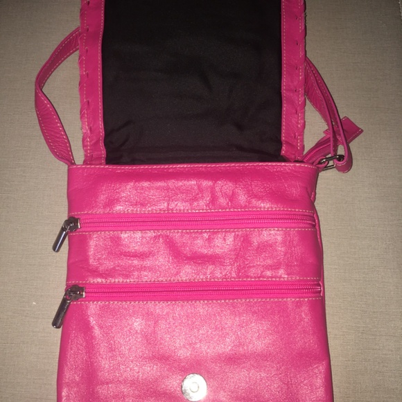 Butterfly & Lady Bug Handmade Embossed Pink Softened Cross Body Leather Purse - Picture 2 of 3